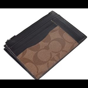 NEW Coach F66649 Canvas ZipCard Case Wallet QB/Tan